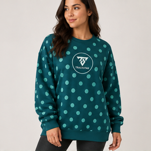Women's Teal <b>Crewneck</b> Sweatshirt with Aqua Allover Polka Dots Long Sleeve Custom Logo - Product Image 2