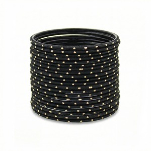 <b>Black</b> doted metal Bangles Set With Gold Dots Classic Style Unisex Jewelry Bracelets - Product Image 3