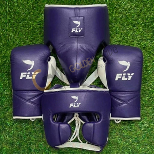 Brand New High Quality Professional Fly Boxing Set Gloves <b>Head</b> Groin Protector Set Cowhide Leather Breathable Purple Boxing Set - Product Image 1