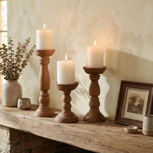 Ensemble de 3 chandeliers en bois, forme colonne, support pour bougies pilier, décoration rustique pour la maison, style vintage - Product Image 5