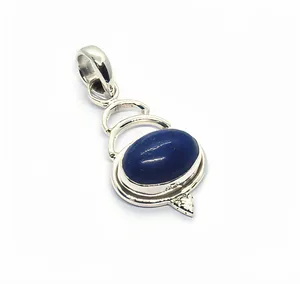 Colgante de Plata 925 con Lapislázuli, Engaste de Bisel, Diseño Geométrico Minimalista, Charm Solitario, Unisex, Uso Diario - Product Image 1