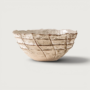 <b>Handmade</b> Ceramic Decorative Bowl Rustic Textured Cream White <b>Pottery</b> Serving Bowl for Modern Farmhouse Home Décor - Product Image 5