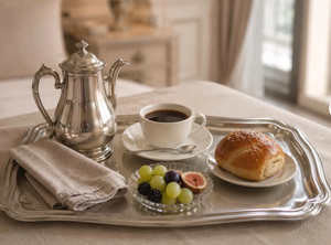 Plateau de service en acier inoxydable résistant à la rouille, au design créatif, pour une brillance durable, une robustesse et un attrait vintage luxueux lors de la mise en place d'une table élégante. - Product Image 3