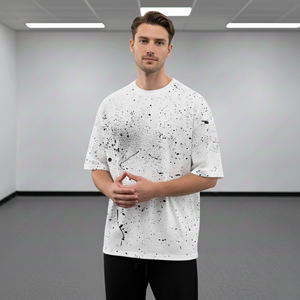 Customized Men's Oversized White T-Shirt With Black Dot Pattern O-Neck Short Sleeve Casual Style Printed <b>Logo</b> Front - Product Image 2