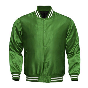 Chaqueta Varsity Verde Satinada para Hombre, Corte Regular, Color Sólido, Cierre de Botones, Prenda Exterior Informal, Impermeable, Estilo Vintage, Seda/Algodón, Invierno - Product Image 2