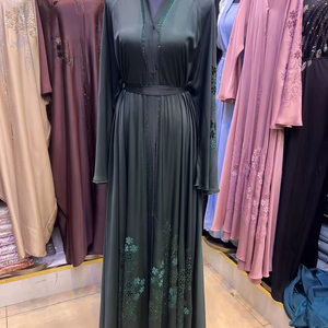 Abaya de mariage traditionnelle musulmane de Dubaï, de haute qualité, modeste, perlée et pailletée, à manches longues, faite à la main, pour femme, en polyester respirant, col en V - Product Image 1