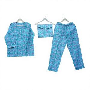 Conjunto de pijama largo de algodón Unisex de tendencia, bloque de mano, estampado Floral, ropa de dormir cómoda, traje de noche, el mejor regalo de Navidad - Product Image 1