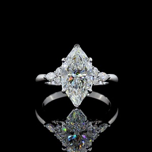 Bague de fiançailles vintage en or blanc massif avec diamant taille marquise de 2,5 carats, certifiée IGI, bague de promesse unique, bague de mariage pour anniversaire - Product Image 1