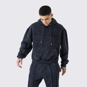 Survêtement à capuche en coton délavé gris foncé pour homme, coupe ample, manches longues, style streetwear décontracté avec cordon de serrage à la taille et poches latérales - Product Image 3