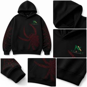 Sudadera con Capucha Personalizada con Diseño de Telaraña y Pedrería Roja para Hombre, Estilo Urbano, Halloween, Venta al Por Mayor de Fábrica OEM - Product Image 2