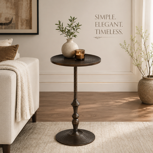 Modern <b>Round</b> Pedestal <b>Side</b> <b>Table</b> with Raised Tray Top and Elegant Stem Design |Black Minimalist Accent End <b>Table</b> for Living Room - Product Image 2