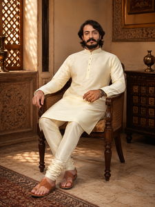 <b>Mens</b> Cream <b>Kurta</b> Pajama Ethnic White Traditional Festive Indian <b>Kurta</b> Pyjama Set <b>Men</b> Designer Groom Wedding Suit - Product Image 5