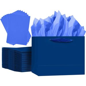 Sacchetti Regalo Blu Nordico 5 Pezzi di Medie Dimensioni con Manici a Nastro 24,4x20x10,9 cm, 10 Fogli di Carta Velina Larga Inclusi - Product Image 3