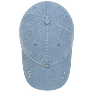 Light Blue <b>Vintage</b> Washed Baseball <b>Cap</b> With 3D Embroidery Star Detail Distressed Curved Brim Adjustable Unisex Custom Logo OEM - Product Image 4