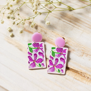 Orecchini Rettangolari con Motivi Floreali Rosa e Chiusura a Perno, Gioielli alla Moda - Product Image 2