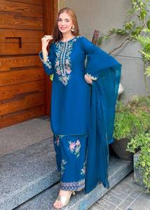 Ensemble élégant de haut, palazzo et dupatta, entièrement cousu et prêt à porter, pour les occasions spéciales, avec une texture riche, élégant pour l'automne et très accrocheur - Product Image 2