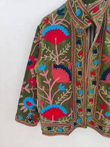 <b>Chinese</b> Style Velvet Embroidered Floral <b>Jacket</b> Mandarin Collar Full Sleeve Adult Casual Outerwear Autumn Wear - Product Image 5