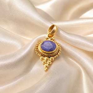 Collier pendentif vintage en argent sterling 925 avec saphir bleu ovale serti clos, plaqué or rose et or jaune, bijoux faits à la main pour - Product Image 3