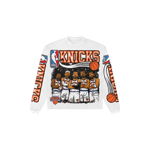 Camiseta de manga larga con estampado del equipo Knicks para hombre, informal, con cuello redondo, de algodón, corte regular, color blanco - Product Image 3