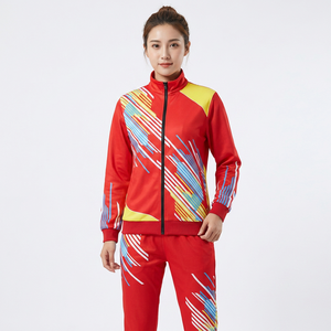 Men's <b>Red</b> Geometric Print Tracksuit Full Zipper Sporty Jogging <b>Suit</b> Quick Dry Polyester Spring Wear - Product Image 5