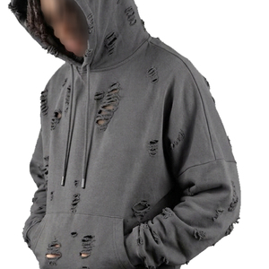 Winter Streetwear Distress Hoodie <b>Men</b> <b>Pullover</b> Distressed Hoodies <b>Men's</b> Oversize Drop Shoulder Distress Hood Top <b>Men</b> - Product Image 5