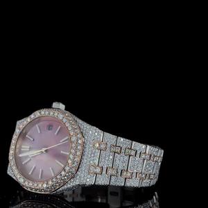 Custom <b>Men</b> Street Bling Iced Out Moissanite Diamond <b>Quartz</b> Movement Stainless Steel Fashion <b>Watch</b> Antique Business Glass Dial - Product Image 2