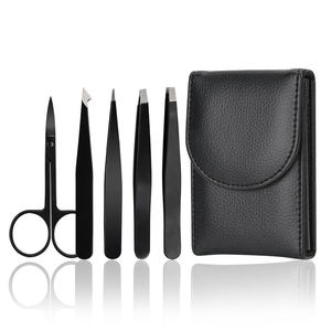 Ensemble de ciseaux et pinces à épiler pour cils et sourcils en acier inoxydable noir, faits à la main, écologiques, modernes et luxueux, 3-5 pièces, ANAAIF - Product Image 3