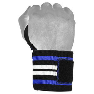 สายรัดข้อมือปรับได้ สีดำ น้ำเงิน ขาว ลายทาง ทำจากนีโอพรีน ปิดด้วยแถบตีนตุ๊กแก สำหรับยกน้ำหนัก ฝึกความแข็งแรง ใช้ได้ทั้งชายและหญิง - Product Image 3