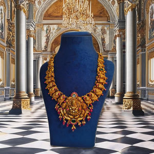 Conjunto de Joyería Tradicional India para Templo, Chapado en Oro de 22K con Rubí, Collar con Colgante de la Diosa Lakshmi, Regalo de Boda Étnico de Lujo - Product Image 2