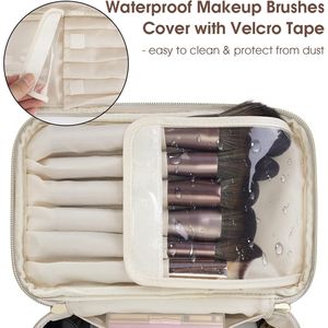 Trousse de Maquillage de Voyage en Cuir Végan pour Femme, Organisateur de Pinceaux Cosmétiques Breveté en Blanc Laiteux - Product Image 3