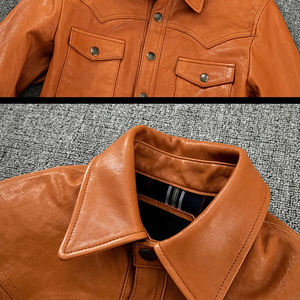 Custom Men's Genuine Cowhide Leather <b>Shirt</b> Slim Fit Vintage Fashion <b>Button</b> Down Horn <b>Button</b> <b>Half</b> Sleeve 360g Casual Formal - Product Image 4