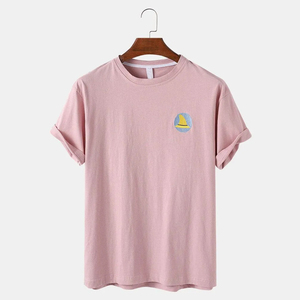 Camiseta de Manga Corta de Primera Calidad OEM, Corte Regular, Cuello en V, Tejida, 100% Algodón, Talla Grande, Estampado en Serigrafía, Sólida, Formal, con Ribete en Contraste, 220g - Product Image 4