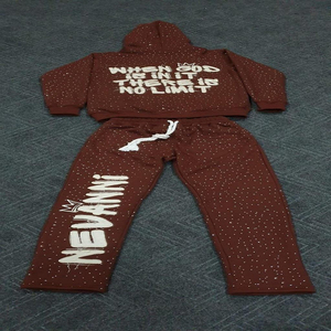 Full Zipper Solid Unisex Winter Hoodie High Quality Custom Logo Design All Rhinestone Applique - Product Image 2