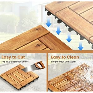 27 Pezzi Piastrelle per Pavimento in Legno di Acacia Naturale a Incastro, Impermeabili, con Base Drenante Antiscivolo, per Pavimentazione Scanalata AB - Product Image 4