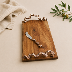 Luxury Artisanal Wooden Cheese <b>Board</b> With Copper-Plated Vine Handles Handmade Rectangular Acacia Wood Charcuterie Serving Tray - Product Image 1