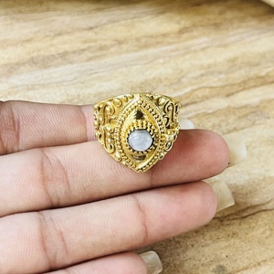 Premium Look Moonstone Brass <b>Ring</b> 18k <b>Gold</b> Plated <b>Cocktail</b> <b>Ring</b> Filigree Vintage Texture Statement <b>Ring</b> Wholesale Handmade <b>Ring</b> - Product Image 2