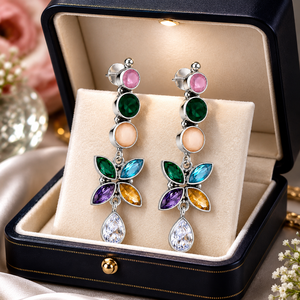 Pendientes de Moda con Forma de Campana de Cuarzo Multicolor para Mujer, con Garantía Comercial |   Joyería de Lujo Boho de Plata Oxidada y Latón para Fiestas - Product Image 4