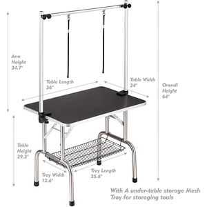 Tavolo da Toelettatura Regolabile in Legno per Cani di Piccola Taglia, Portatile e Resistente, con Braccio Girevole e Vassoio a Rete - Product Image 5