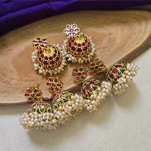 Kemp Gold-Plated Drop Earrings with Cluster Pearl and Moissanite - Product Image 2
