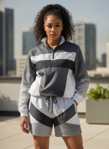 Ensemble de survêtement ADH Color Blocking à manches longues et quart de zip, short sportif, séchage rapide, léger, pour l'été - Product Image 6