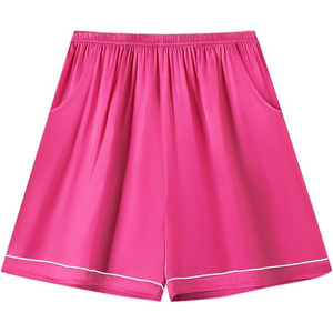 \Pink Satin Short Sleeve <b>Pajama</b> Loose Fit Women Night <b>Suit</b> Short Sleeve Crew Neck Shorts Set Elastic Waist Home - Product Image 4