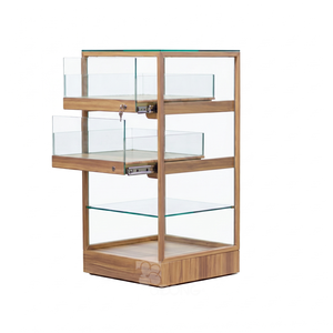 Modern Wooden Frame Glass Display <b>Racks</b> 3-Tier Eyewear Retail Stand with Lockable Sliding Trays OEM Manufacturer ADONG A71 - Product Image 1