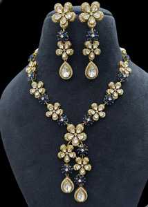 <b>Indian</b> Brass Gold Plated Flower Shape Jewelry Set-Trendy Daily Wear for Women Adjustable Necklace Earrings Set for Anniversary - Product Image 4
