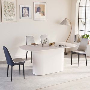 Tavolo da Pranzo in Stile Moderno Medievale da 160 cm in MDF Color Crema con Set di 4 Sedie da Pranzo in PU, Piano in Metallo Nero e Gambe in Metallo - Product Image 5