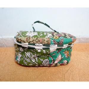 Quilted 100 % Pure Cotton Makeup Bag Large Travel Toiletry Pouch With Zipper Closure Multifunctional Vanity <b>Case</b> Fashion Style - Product Image 6