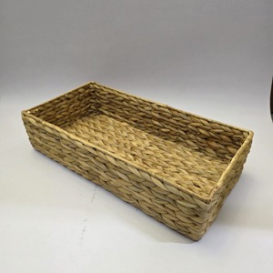 Handmade Natural Water Hyacinth Woven <b>Storage</b> <b>Basket</b> <b>Rectangular</b> Wicker Tray Eco Friendly Home Organizer for Shelf Pantry - Product Image 5