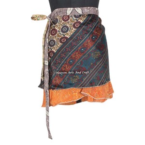 Mini Skirts Vintage Art Silk Reversible Magic Silk Mini Skirt Short Sari <b>Wrap</b> Skirt Trendy Boho Gypsy <b>Beach</b> Cover Sari Skirt - Product Image 4