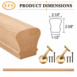 EFS Solid Wood Traditional <b>Wall</b>-<b>Mounted</b> Stair Handrail 2-1/4 in Width Paintable Water & Rust Resistant for Staircase Safety Use - Product Image 1