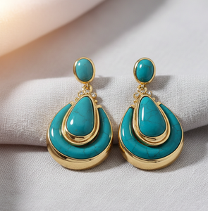 ต่างหูรูปหยดน้ำสีเทอร์ควอยซ์ |   เงินแท้ 925 ชุบทอง 18K |   ต่างหูแบบห้อยขนาด 5 นิ้ว 15 กรัม |   ของขวัญชุดแต่งงานสำหรับเธอ - Product Image 1