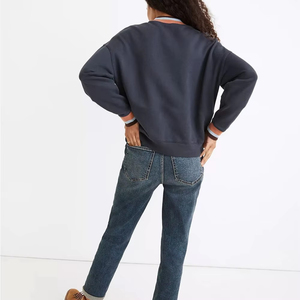 180gsm Streetwear Soft Cotton Crew Neck Drop-shoulder <b>Pullover</b> Sweater <b>Jumper</b> Fleece Oversized Women Leopard Print Sweatshirt - Product Image 3